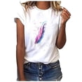 thumbnail image 1 of TSADFHJI Hauts de Maillot de Bain pour Femmes Grande Poitrine T-Shirt Basique pour Femmes Col Rond Imprimé Hauts Blancs Blouse Décontractée en Coton Manches Courtes Ample pour Femmes Chemise de Sport L Violet, 1 of 5
