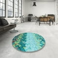 thumbnail image 4 of Ahgly Company Tapis Rond Lavable en Machine Intérieur Transitionnel Turquoise Vert, 3 Pieds Rond, 4 of 7