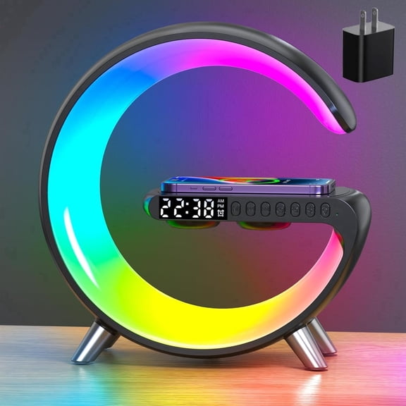 Smart LED Bedside Lamp with Bluetooth Speaker, 15W Wireless Charging, Alarm Clock & Night Light for Bedroom