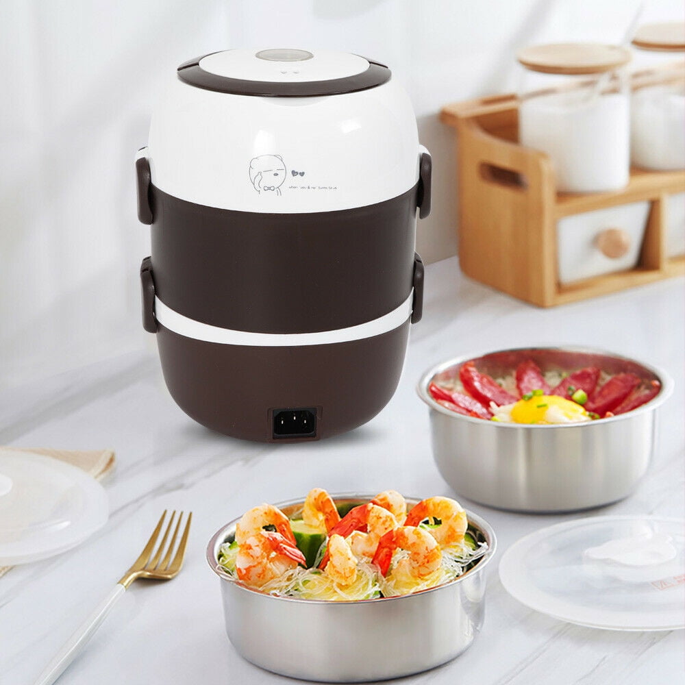 Portable 2L 3 Layers Electric Lunch Box Steamer Pot Rice Cooker Food Warmer