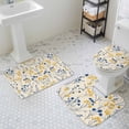 thumbnail image 3 of Summer Flower Bathroom Rugs Set Abstract Yellow Floral Vintage Leaf Texture Non Slip Absorbent Soft Bath Mats 3 Piece Set with Bathroom Rug, U-Shaped Floor Mat, Toilet Seat Cover Small Size, 3 of 9