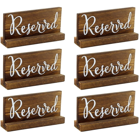 Darware Wooden Reserved Signs for Tables (6-Pack, Brown); Rustic Real Table Signs with Sign Holders for Weddings, Special Events, and Restaurant Use