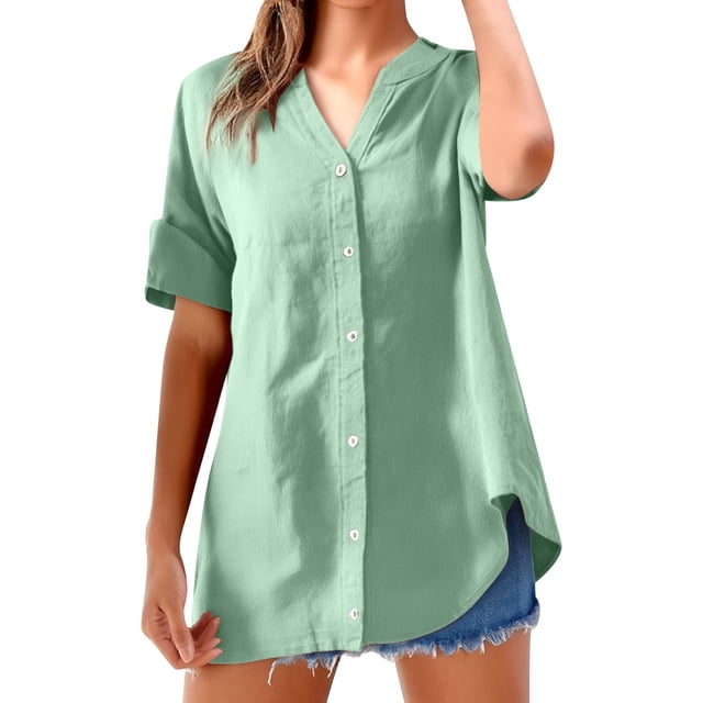 Chemise à Manches Courtes en Lin Uni pour Femmes - Confortable et Élégante