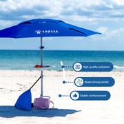 AMMSUN 8ft Commercial Heavy Duty Beach Umbrella with Sand Anchor UPF50+ Without Tilt,Blue