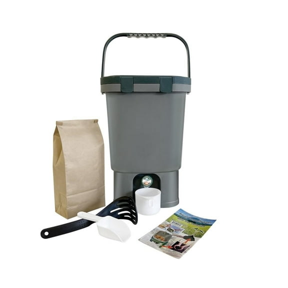 Vermikashi 5 gal Black Plastic Bokashi Composting Bin with Strainer and Spigot