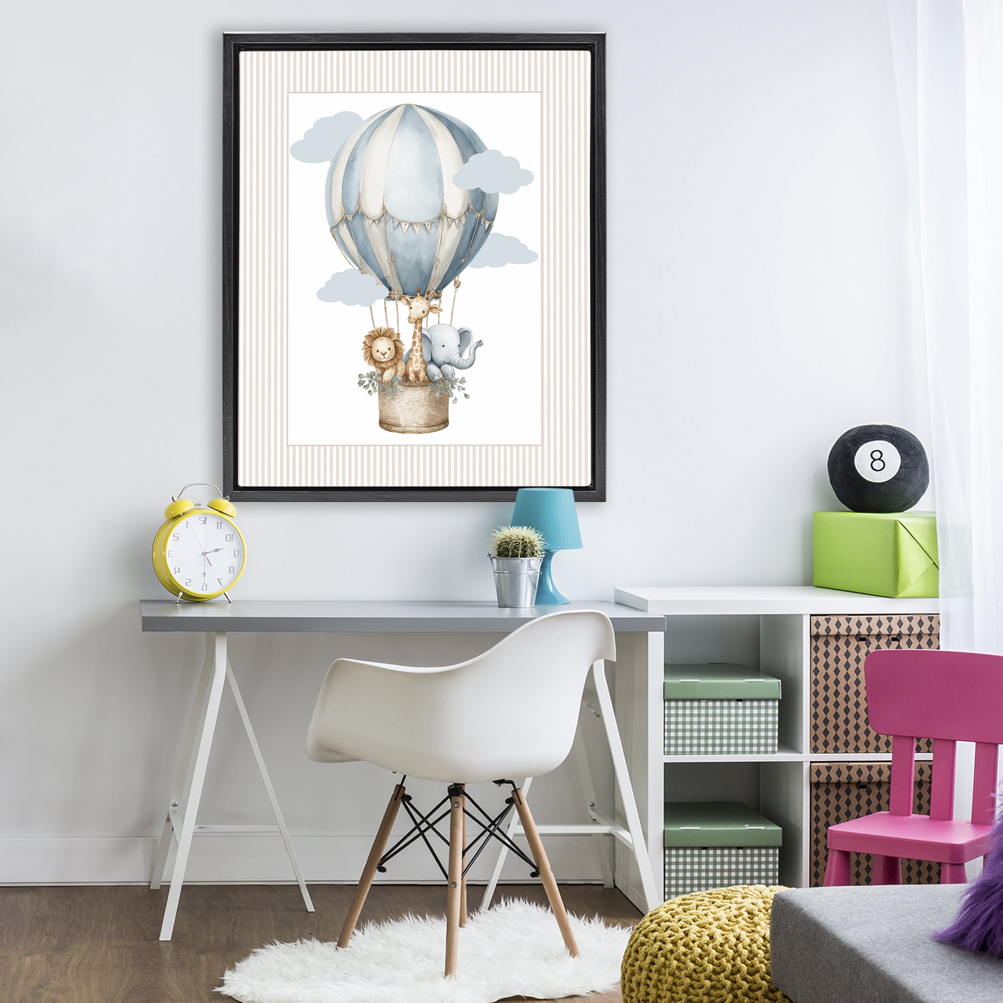 Stupell Industries Hot Air Balloon Animals Black Framed Floater Canvas Wall Art, design by Christine Simpson Art