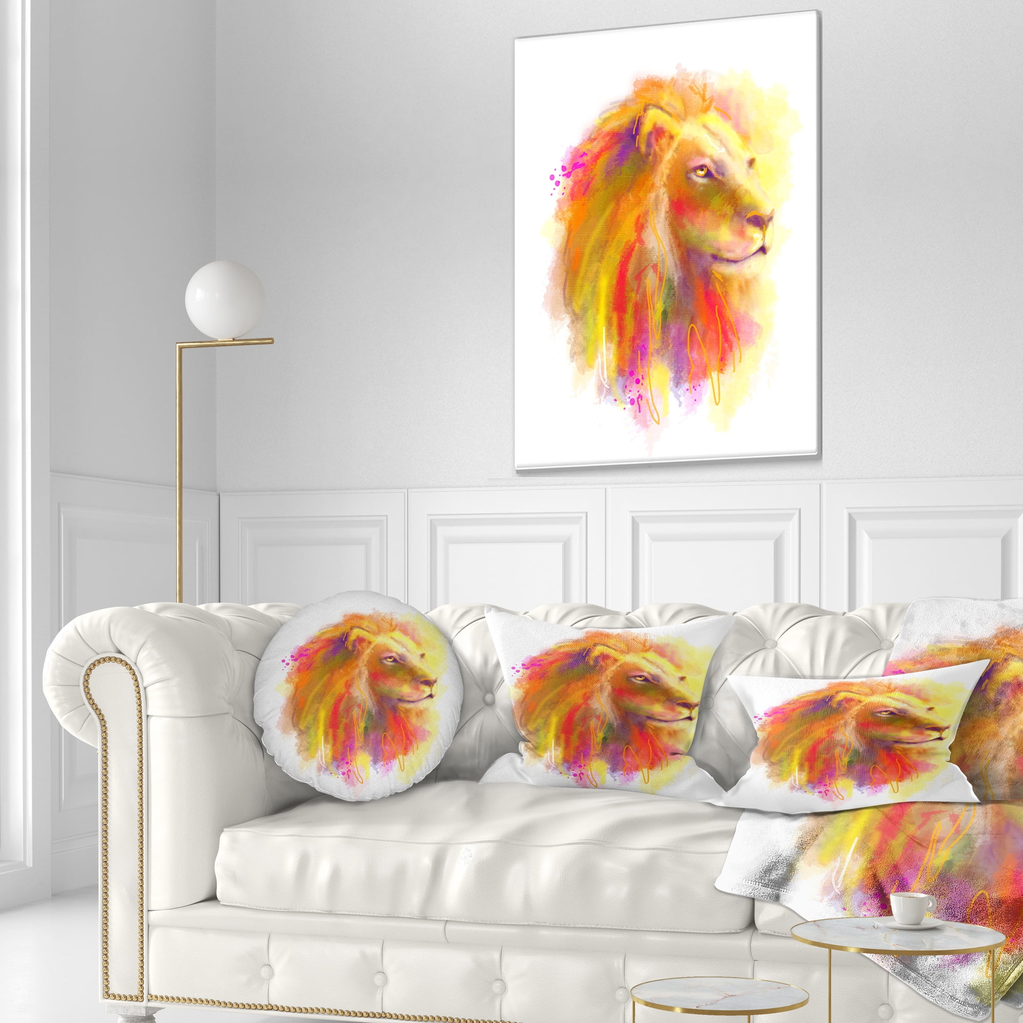 Designart Lion with Colorful Mane - Animal Throw Pillow - 12x20