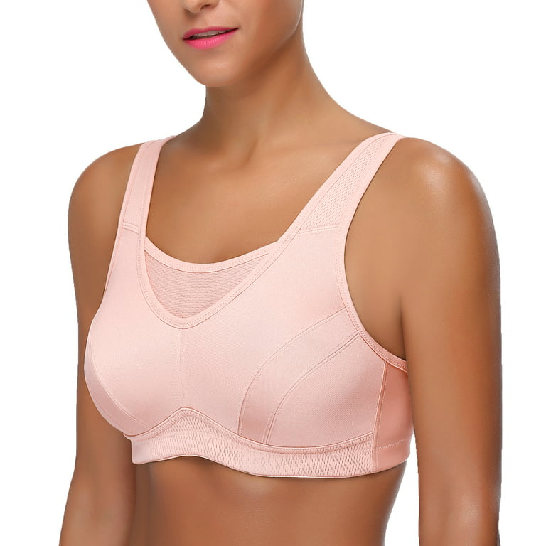Wingslove Women's High Support Sports Bra Plus Size High Impact Wireless  Full Coverage Non Padded Bounce Control, Pink 36DDD 