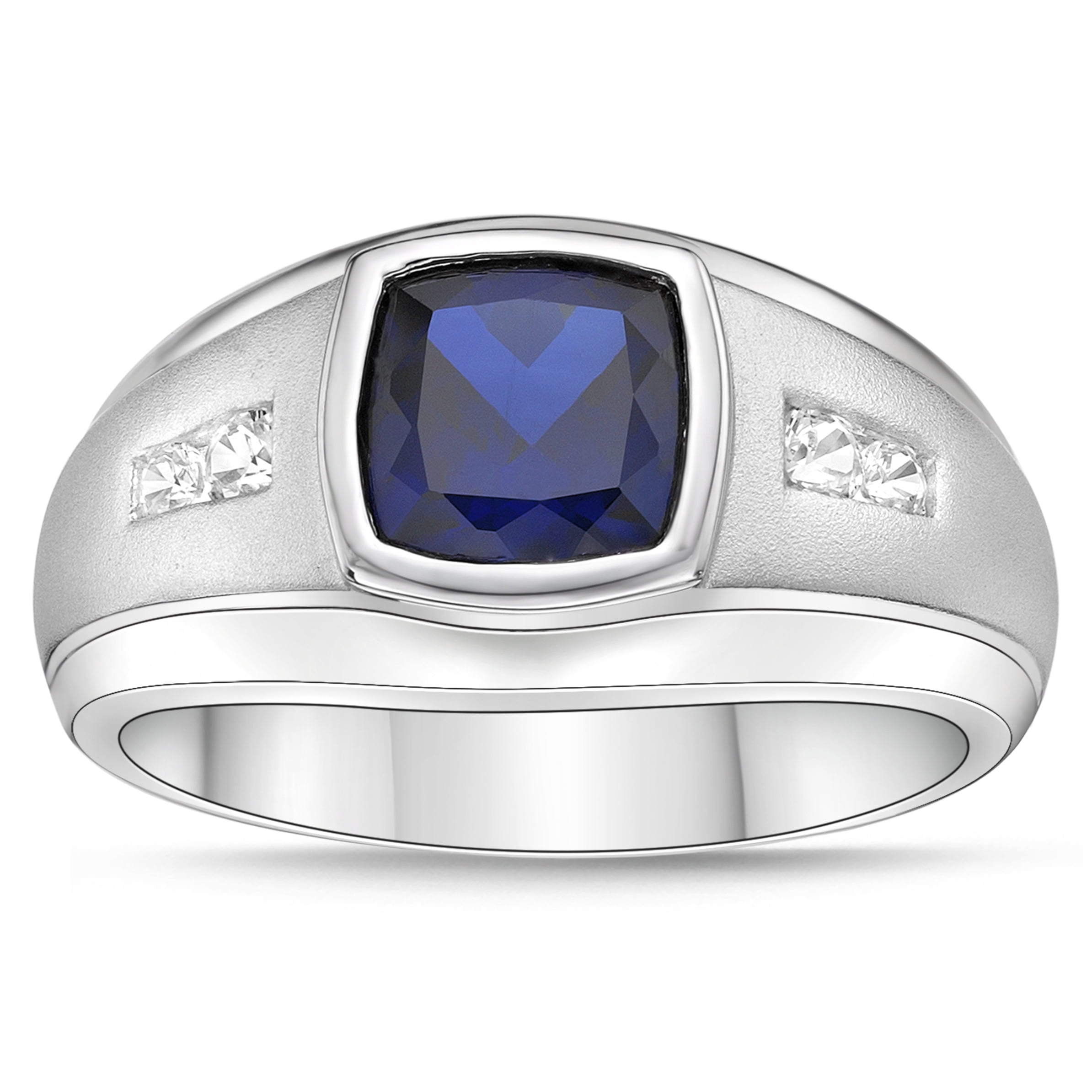 Brilliance Fine Jewelry 925 Sterling Silver Lab Created Sapphire with Created White Sapphire accent Men\\\'s Ring