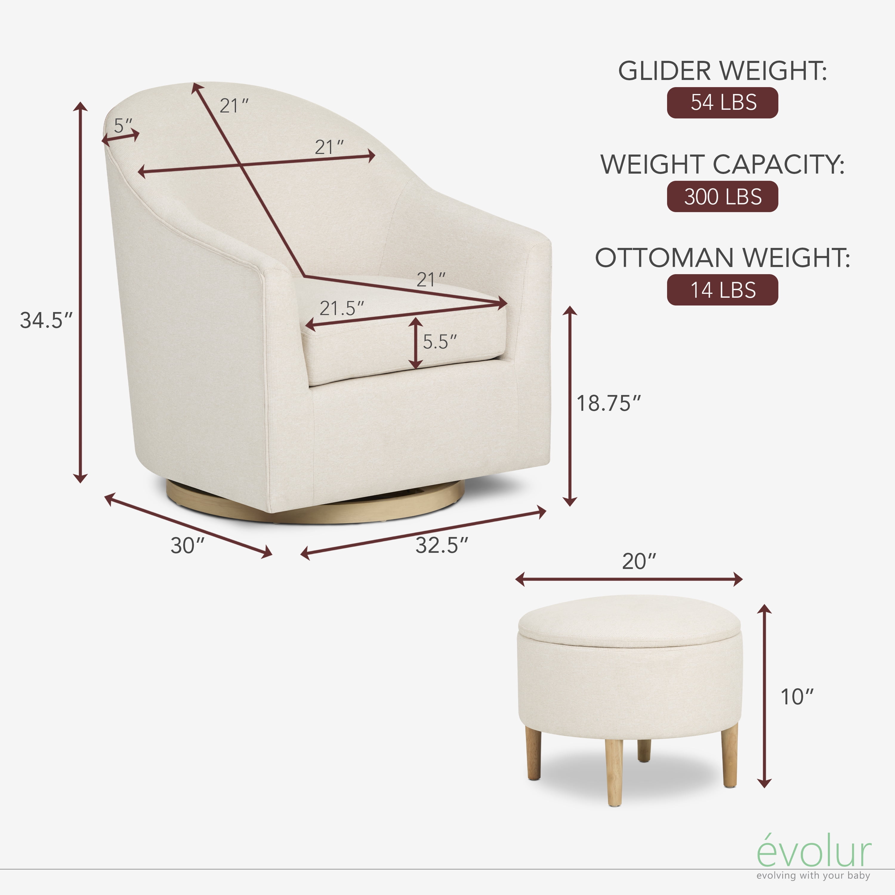 Evolur Luna Swivel Glider & Ottoman, Daisy