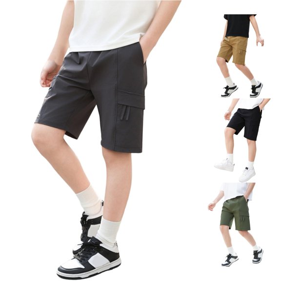 Boys Elastic‑Waist Ice‑Silk Multi‑Pocket Cargo Summer Shorts for Kids 5‑16Y