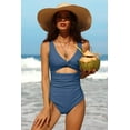 thumbnail image 3 of Attraco Women's One Piece Swimsuit Ruched Tummy High Cut Open Back V Neck Monokini, 3 of 7