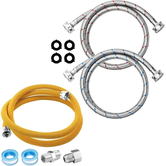 Gas Line Kit, 72" Flexible Stainless Steel for Dryer Stove Range, 1/2" OD with Connector Fittings - 4Ft Stainless Steel Washing Machine Hoses Burst Proof Fit for ALL Washers 2 Pack-by