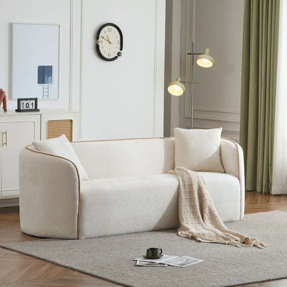 GDF Studio Modern Boucle Curved 3 Seater Sofa with Plush Cushions and Sturdy Wood Frame, Beige