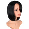 thumbnail image 2 of Natural Black Bob Wigs With Bangs For Black Women Side Part Bob Wigs With Side Bangs Synthetic Black Bob Wigs Short Straight Bob Wigs 12 Inch (Natural Black), 2 of 6