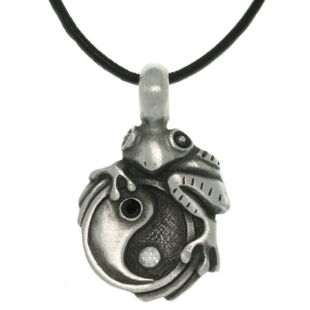 Yin Yang Leather - Jewelry Trends Pewter Frog on Yin Yang Pendant with 18 Inch Black Leather Cord Necklace