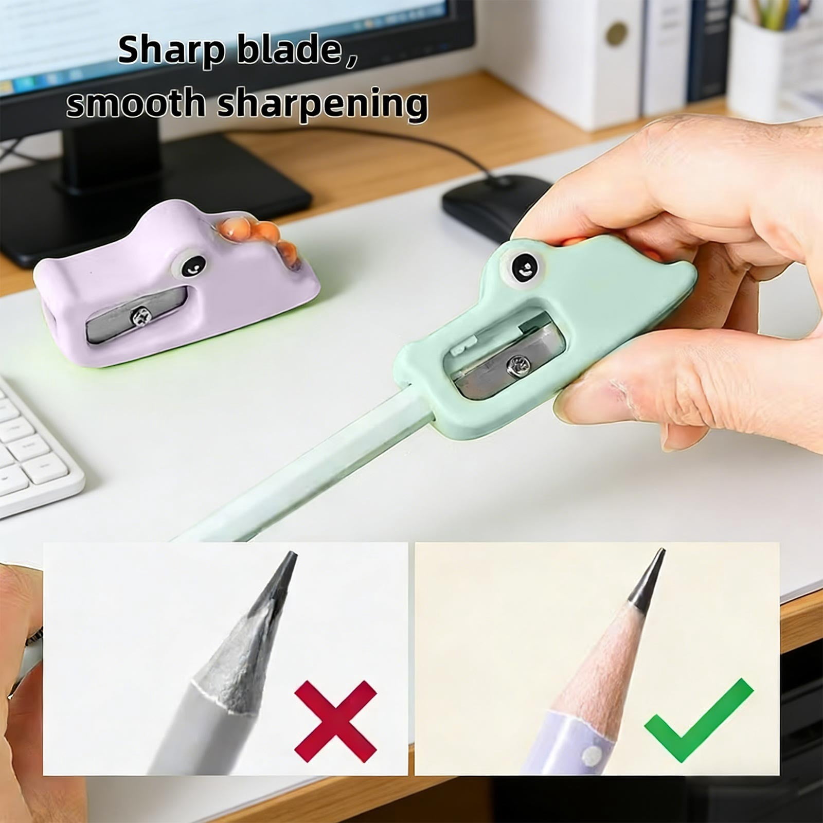 Seyotauo Plastic Pencil Sharpener, Portable Handheld Manual Design, Durable Cutting Performance, Practical Stationery for Student Study, Drawing, Classroom, Office and Travel Daily Use