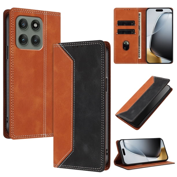 Funda FOXDOCK para Motorola Edge 60 Pro de Cuero Premium Bicolor con Ranuras RFID, Carcasa Tipo Billetera Antigolpes y Soporte Plegable