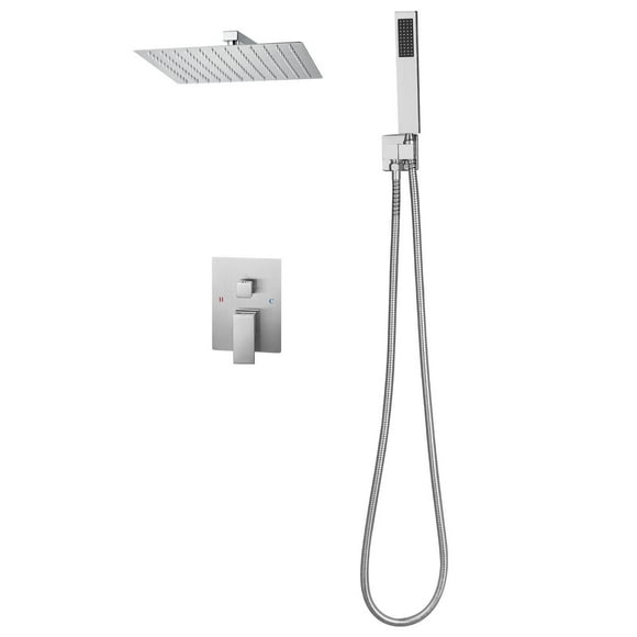 KFFKFF Shower Faucet Set, Rainfall Bathroom Shower System with 12-Inch Square Rain Shower Head and Handheld Spray, Wall Mounted Bath Fixtures with Brass Valve and Trim Kit