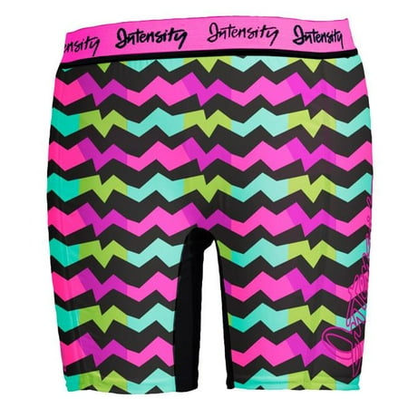 Intensity NT5001G0RWLRG Girls 5 in. Printed Slider with Hip & Thigh Padding, Black Neon Pink Blaze - (Best Swimsuit For Large Hips And Thighs)