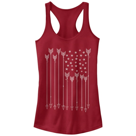 Junior's Lost Gods Arrow American Flag Racerback Tank Top Scarlet Large