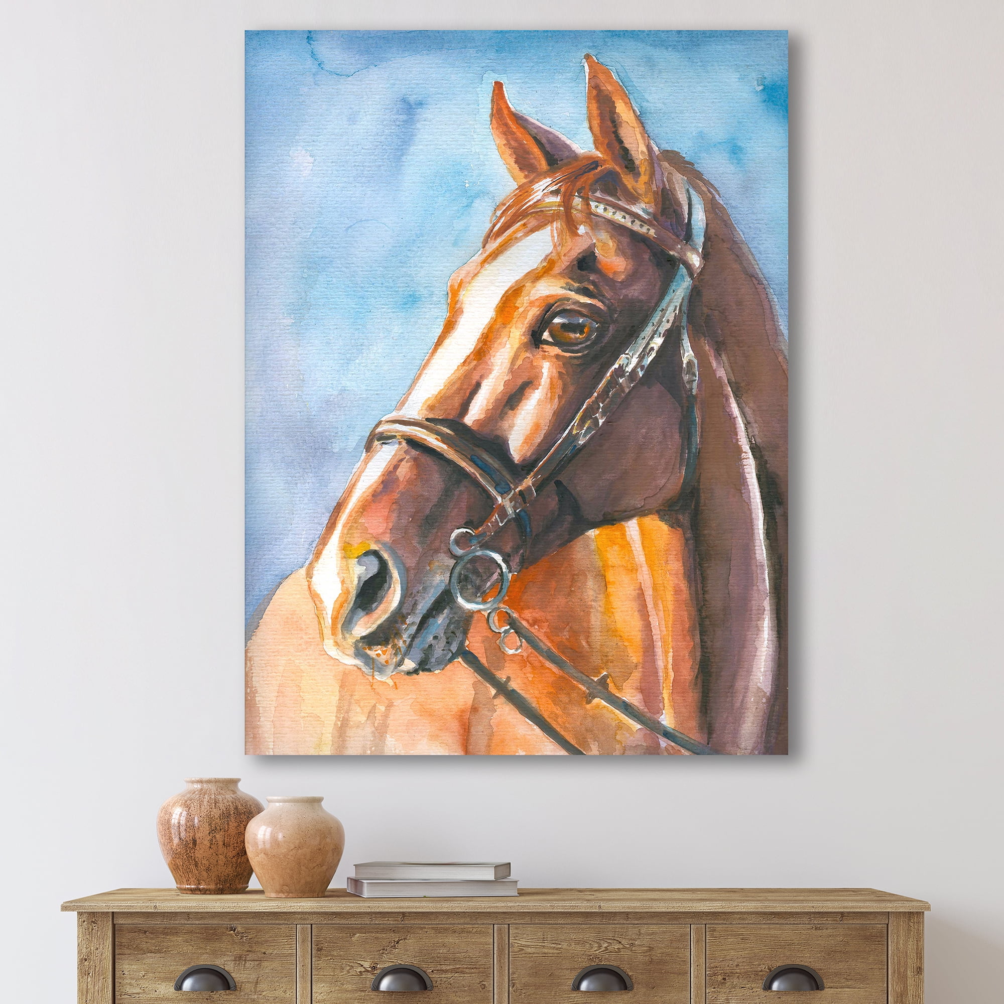 Designart ' Close Up Portrait of A Brown Horse ' Farmhouse Canvas Wall Art Print