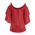 thumbnail image 4 of SDNall Off Shoulder Tops for Women Summer Printing Short Sleeve Strappy Cold Shoulder Tops (Red,Sizes:S-2XL), 4 of 9