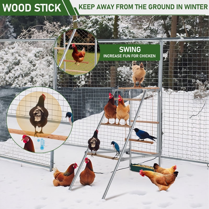 Chicken Coop Perches with Swing, Chicken Roosting Bars for Chickens in Coop, Free-Standing Chicken Run Accessories Toy, Easy to Clean, For Backyard Chicken Coops and Farms (42'' L x 19'' W x 39'' H)