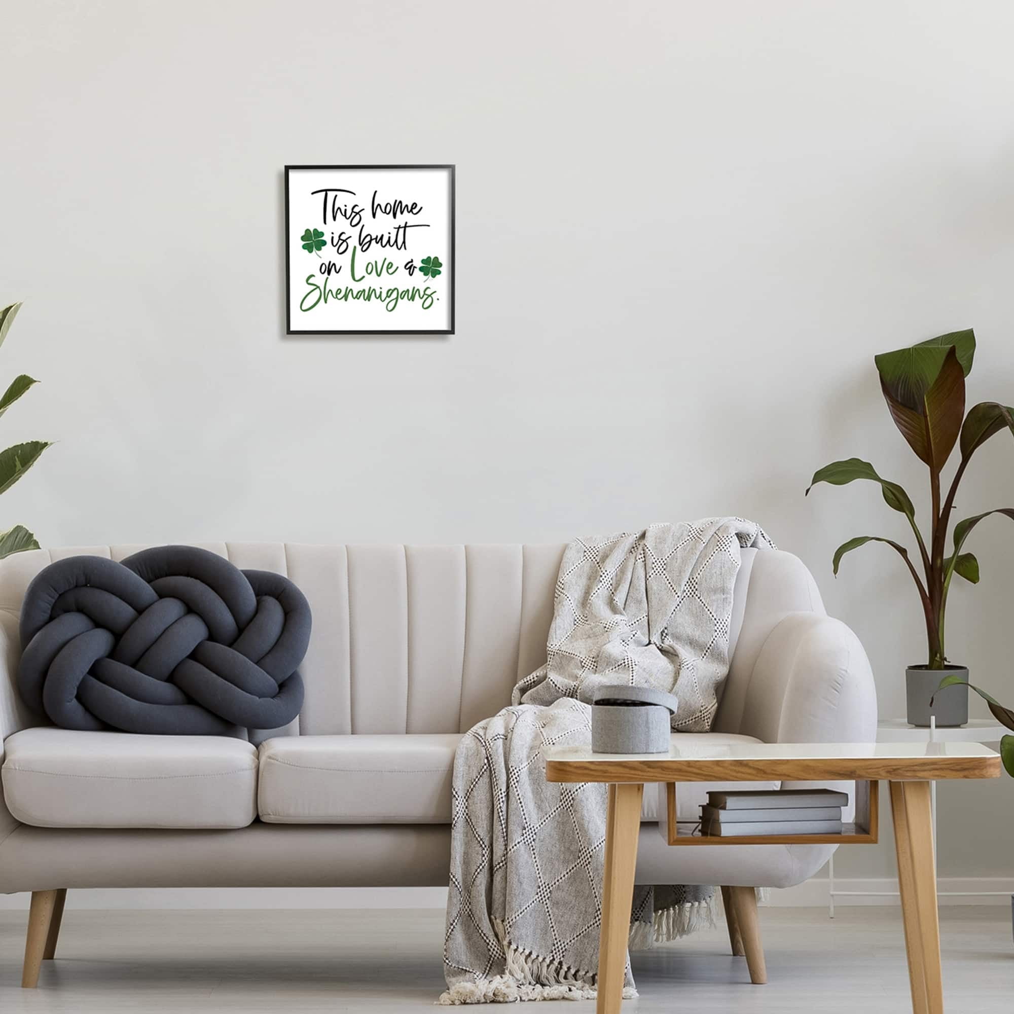 Love & Shenanigans Lucky Green Clover Calligraphy Quote Inspirational Graphic Art Framed Art Print Wall Art