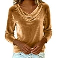 thumbnail image 4 of Lenpel Velvet Tops for Women Plus Size Long Sleeve Cowl Neck Loose Trendy Velour Shirts Dressy Casual Blouses(Yellow,X-Large), 4 of 7