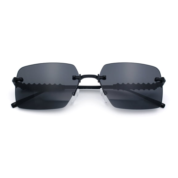 Luxury Rimless Rectangle Metal Pyramid Stud Jewel Arm Metal Rim Sunglasses All Black