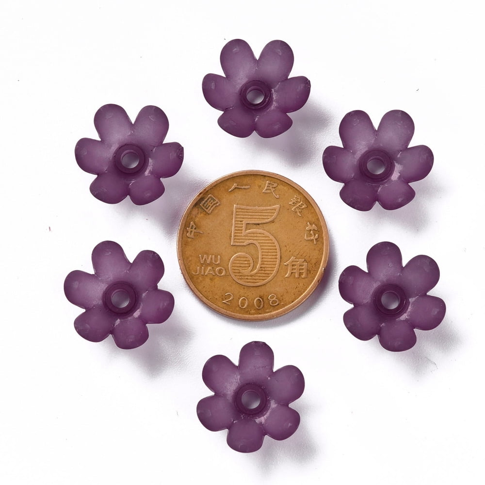 Frosted Acrylic Bead Caps 6-Petal Flower Dark Orchid 14x6mm Hole: 2mm about 1660pcs/500g