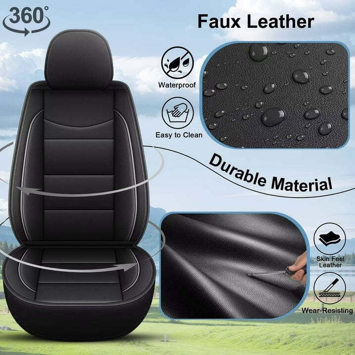 LAONNVIR Front Car Seat Covers,Premium Leather Car Seat Protectors,Automotive Interior Cushions Universal Fit Most Cars(Black,Front Pair)