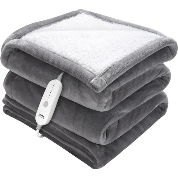 VEVOR Heated Blanket Electric Throw,50" x 60" Twin Size, Soft Flannel & Sherpa Heating Blanket with 3 Hours Timer Auto-off, 5 Heating Levels for Sofa, Machine Washable, ETL & FCC Certification (Grey)