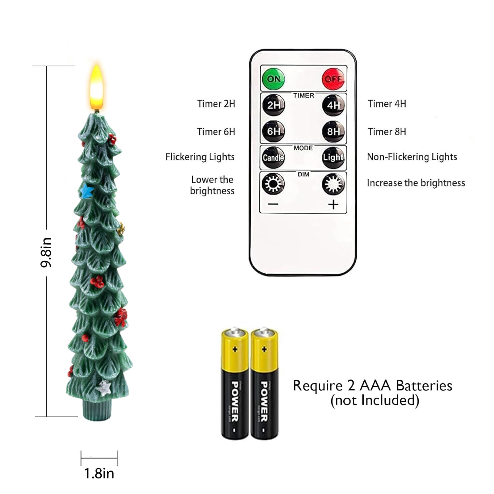Christmas Tree Flameless Candles, 6PCs Flickering LED Taper Candles with Remote & Timer, Dimmable Electric Candlesticks Battery Operated, Real Wax Christmas Candles for Home Holiday Decor