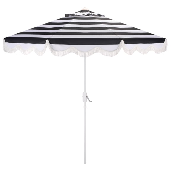 Safavieh Outdoor Lucerna 9ft Crank Umbrella, Black Striped/White
