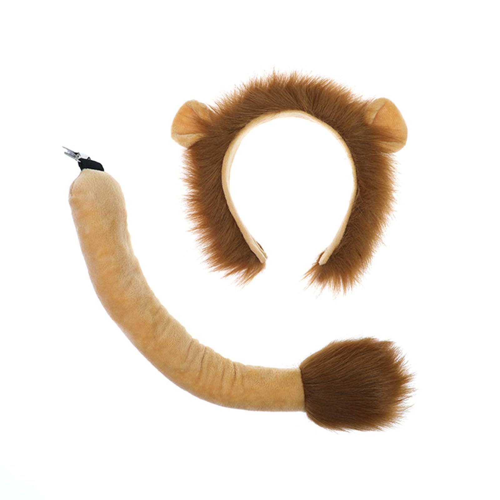 Lion Faux Fur Ear Headband with Long Tail Costume Set, Anime Lion Suit,Halloween Beast Fursuit Lion Cosplay Outfit