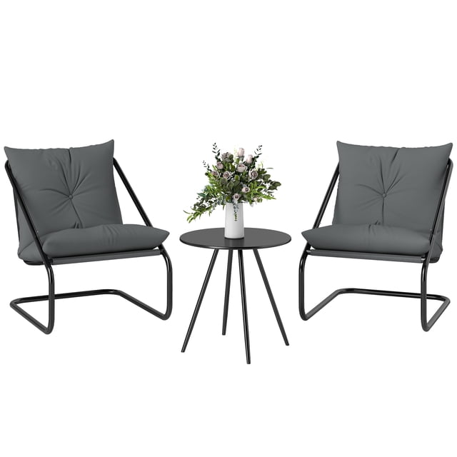 Outsunny Outdoor Bistro Set with C Spring Chairs and Cushions, Light Grey