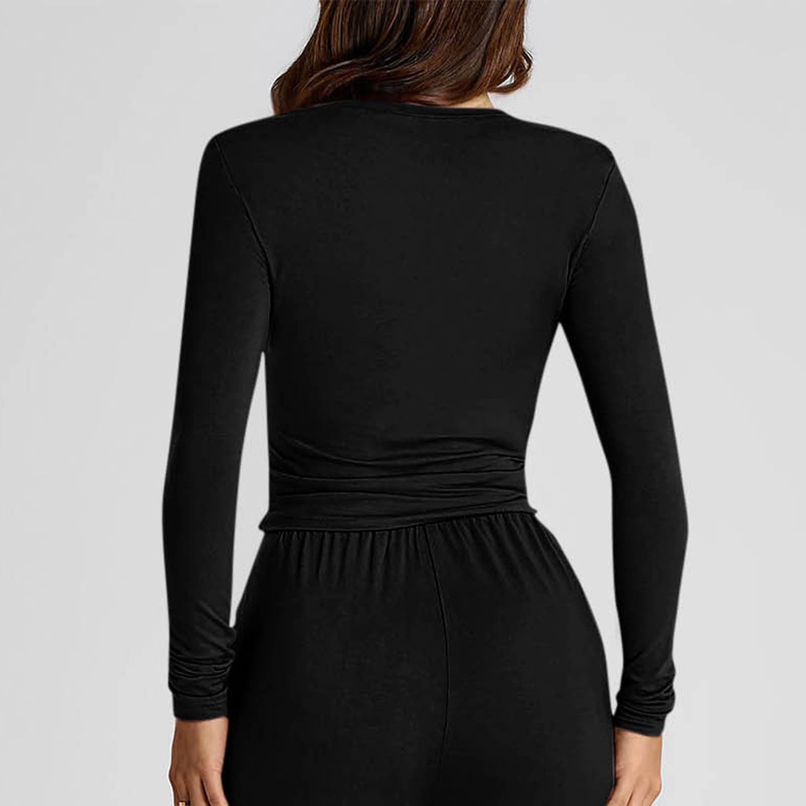 Hzzrkos Women Casual Solid Color Crew Neck Long Sleeve, Black XXL – picture 6