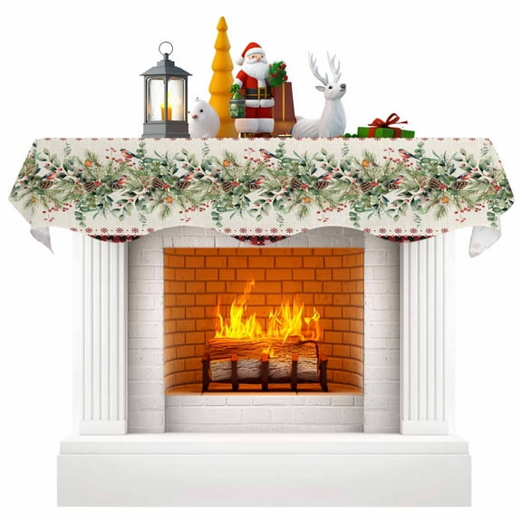 Christmas Eucalyptus Fireplace Mantel Scarf Table Runner, Xmas Red Plaid Botanical Pine Cones Winter Garland Mantel Top Tablerunners Dresser Scarves Cover Decorations for Party Living Room 60"x17"