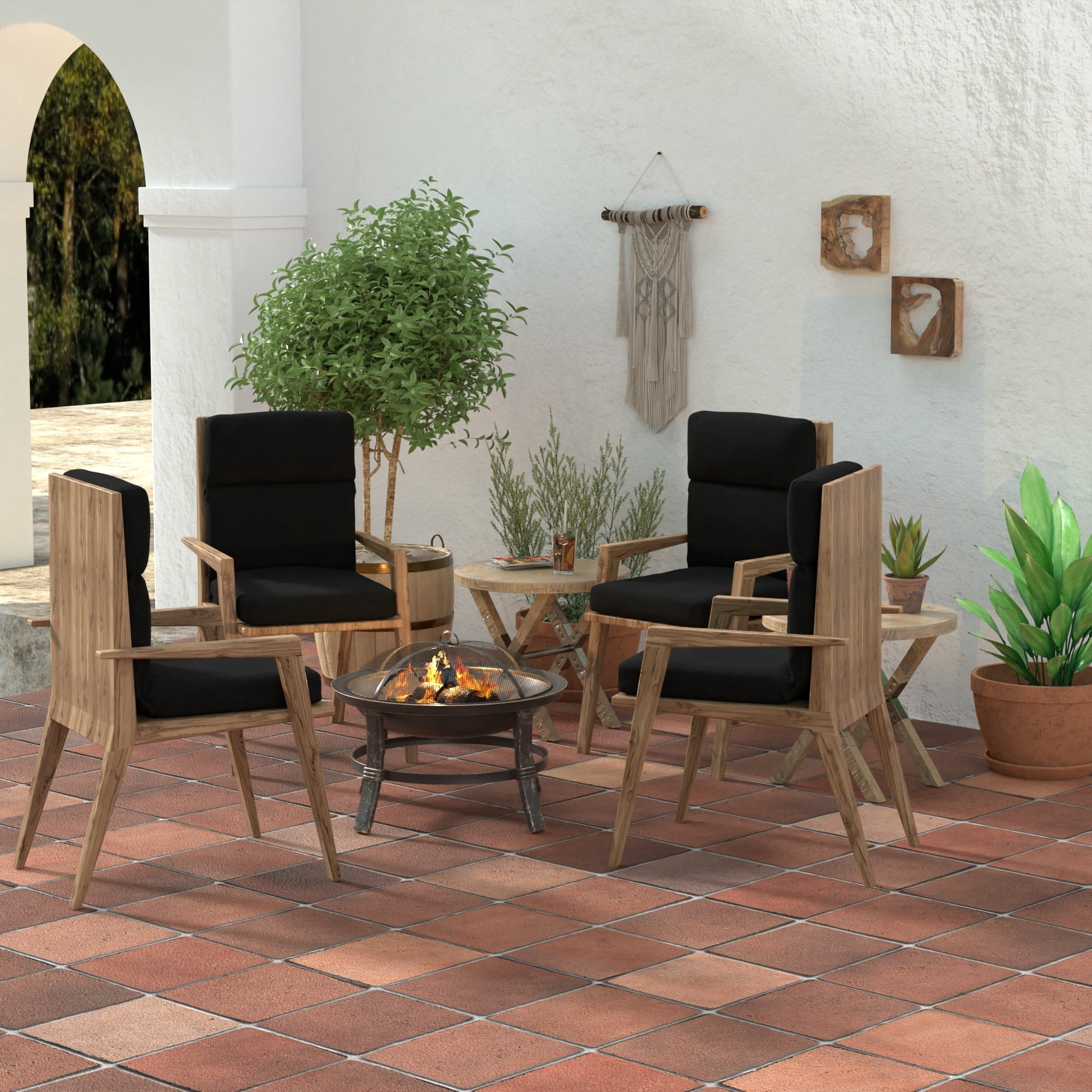 Jordan Manufacturing 45.5" x 23" Canvas Black Solid Rectangular Outdoor Chair Cushion with Ties