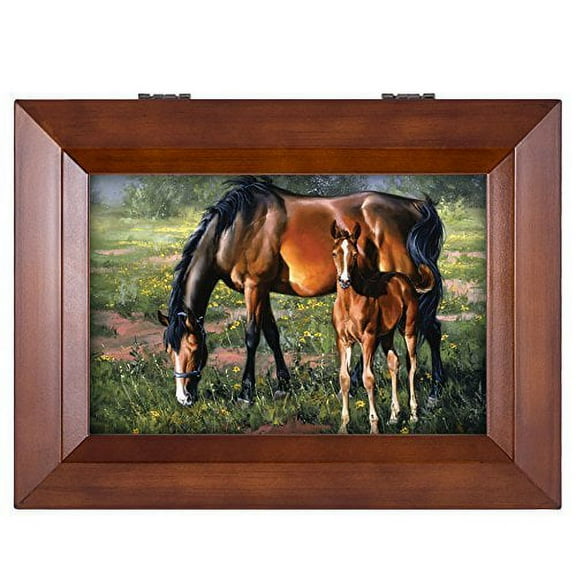 Pretty as a Picture Horse & Colt Wood Finish Music Boxâ??You Are My Sunshine