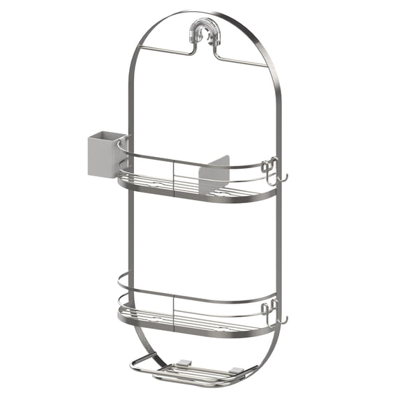 Better Homes & Gardens Satin Nickel 2-Shelf Oval Hanging Shower Caddy with Rust Resistance and Soap Tray