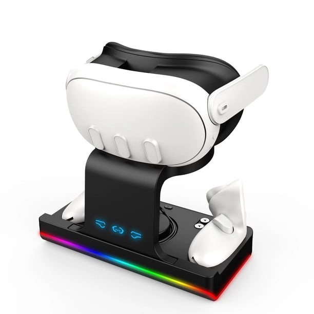 Para Meta Quest 3 VR Estación de carga Controlador de carga Luz RGB Controlador Gafas Soporte VR Estación de almacenamiento y visualización Hold