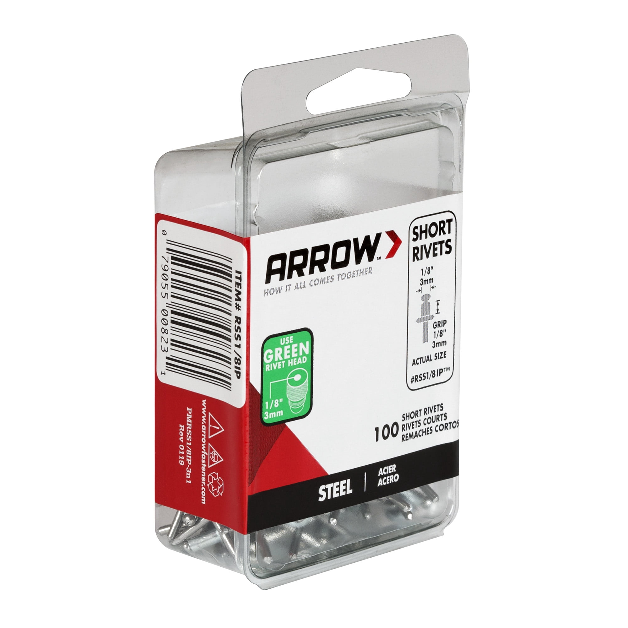 Arrow RSS1/8IP Short Steel Rivets, 100 Pack