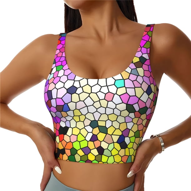 Balery Colorful Tie Dye Stained Glass 3 Sujetadores deportivos con espalda cruzada para mujer, acolchados, sin costuras, de alto impacto, ideales para yoga, gimnasio, entrenamiento y fitness.-Medium