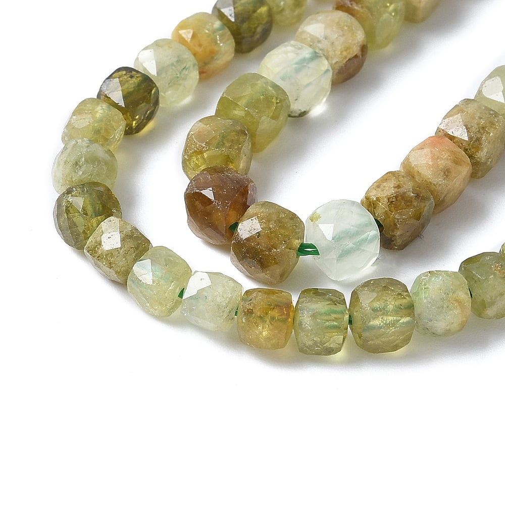2Strand Natural Green Garnet Beads Strands Andradite Beads Faceted Cube 4x4~4.5x4~4.5mm Hole: 0.8mm about 94pcs/strand 15.16''(38.5cm)