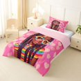 thumbnail image 2 of Castle Fairy Cute Black Girl Twin Comforter Sets 2pcs,Colorful Rainbow Stripes Bedding Set,Rose Coral Peach,1 Comforter and 1 Pillowcase, 2 of 6
