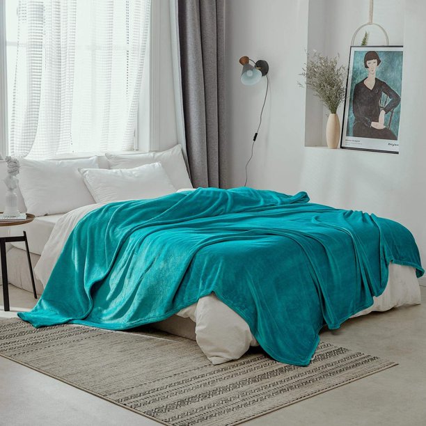 Hypoallergenic Fleece Blanket Twin Size Teal Lightweight Cozy Plush