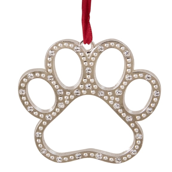 Paw Print with European Crystals Silver Plated Christmas Ornament